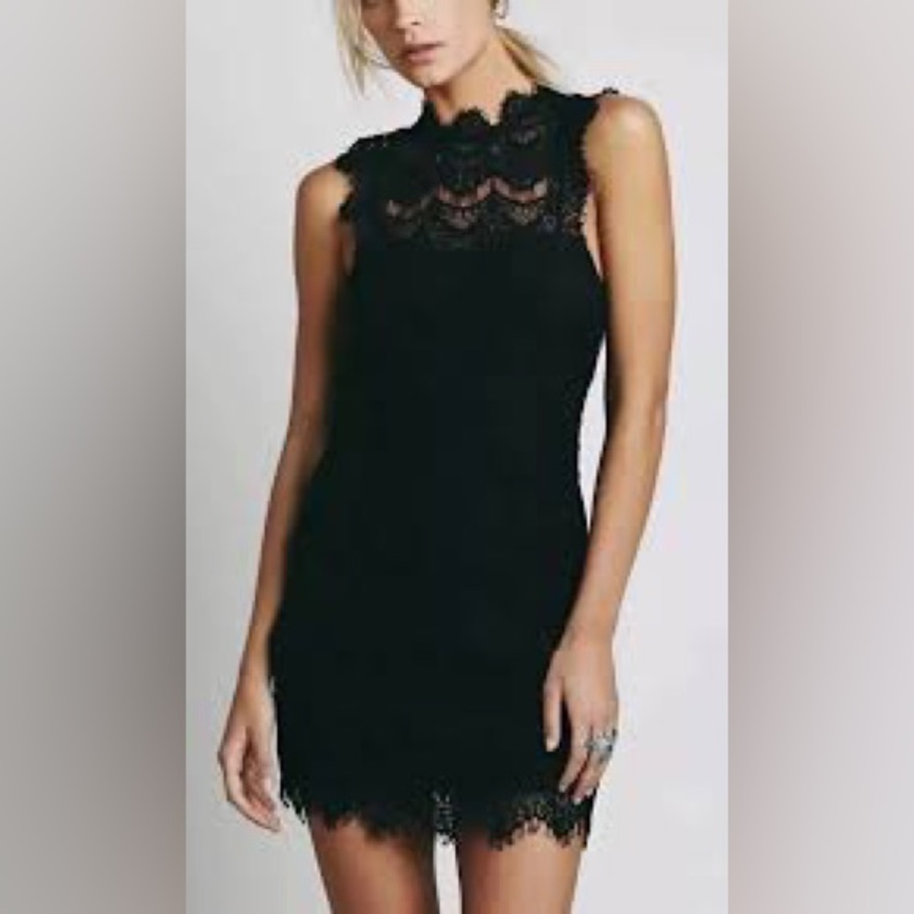 Intimately Free People Lace Dress M Bodycon Black Open Back Linning
